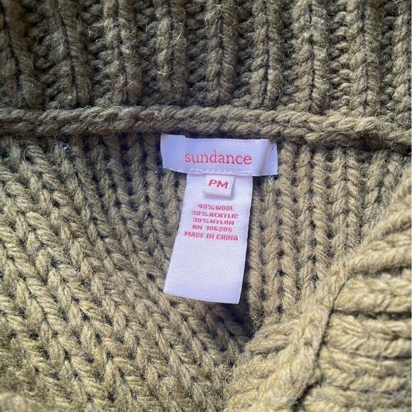 Sundance Wool Blend Cardigan Shaker Stitch Tie Front Moss Green Size MP Medium - Picture 6 of 8